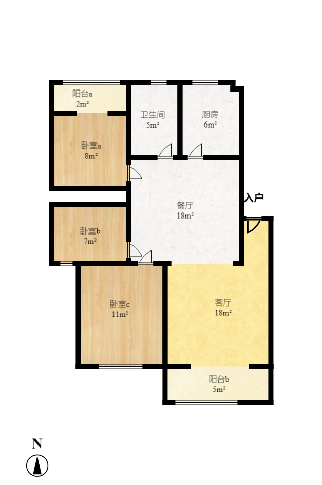 鄱阳小区  1室2厅2卫    1400.0元/月户型图