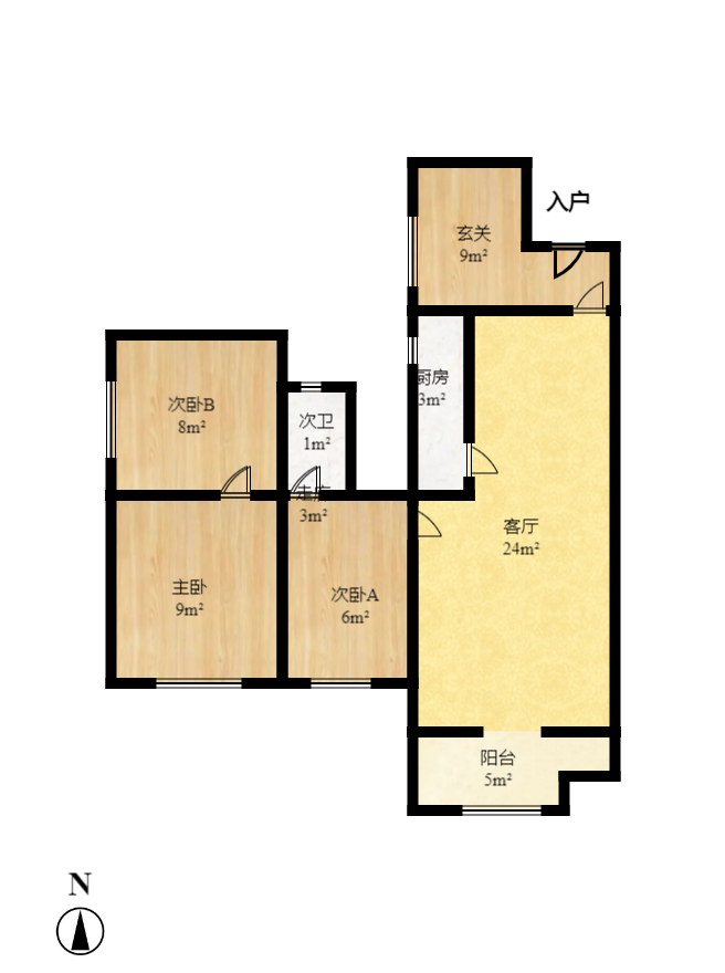 家和院  3室2厅1卫    1600.0元/月室内图1