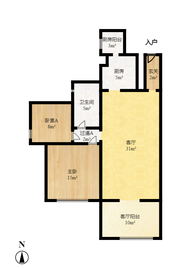莱茵城  2室2厅1卫    2000.0元/月户型图