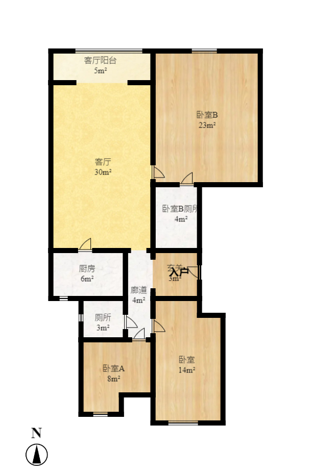 阳光100三期  3室2厅1卫   110.00万室内图1