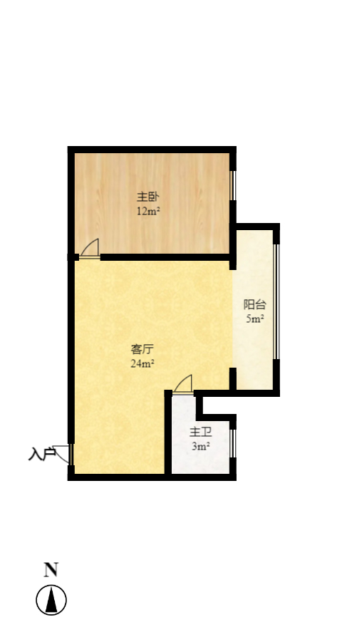 蝴蝶谷  2室1厅1卫   1350.00元/月户型图