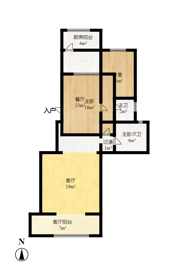 晶华美地  3室2厅1卫   2300.00元/月户型图