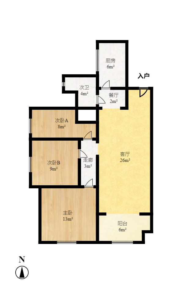 星湖湾一期高层  3室2厅1卫    87.8万室内图1