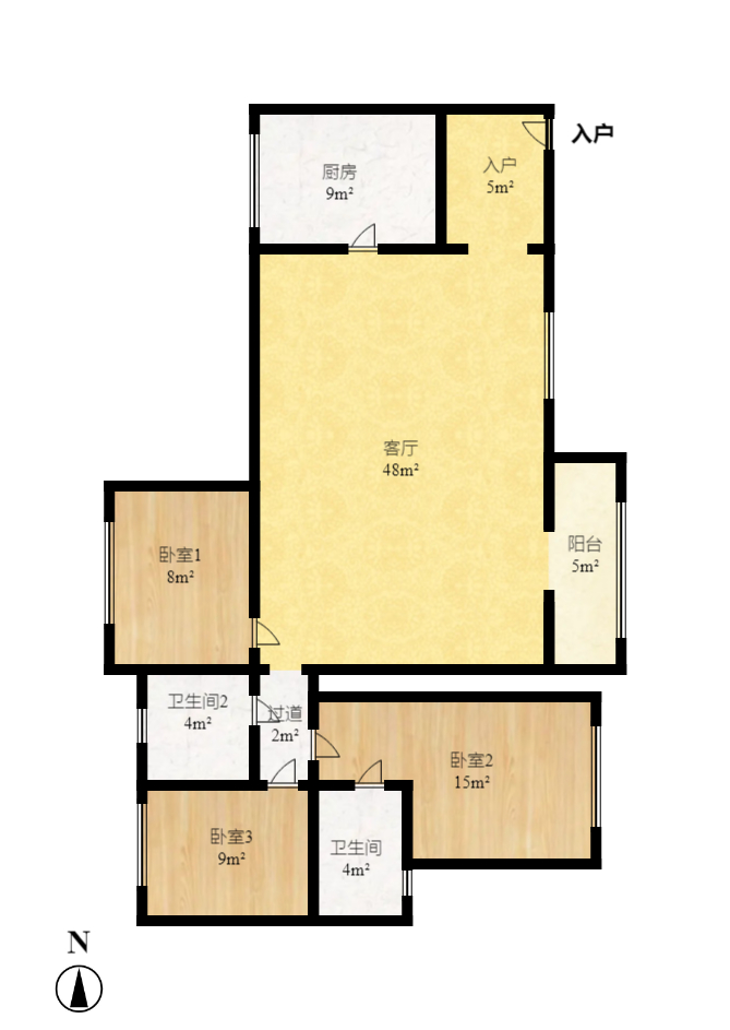 钱隆世家  3室2厅2卫   130.00万室内图1