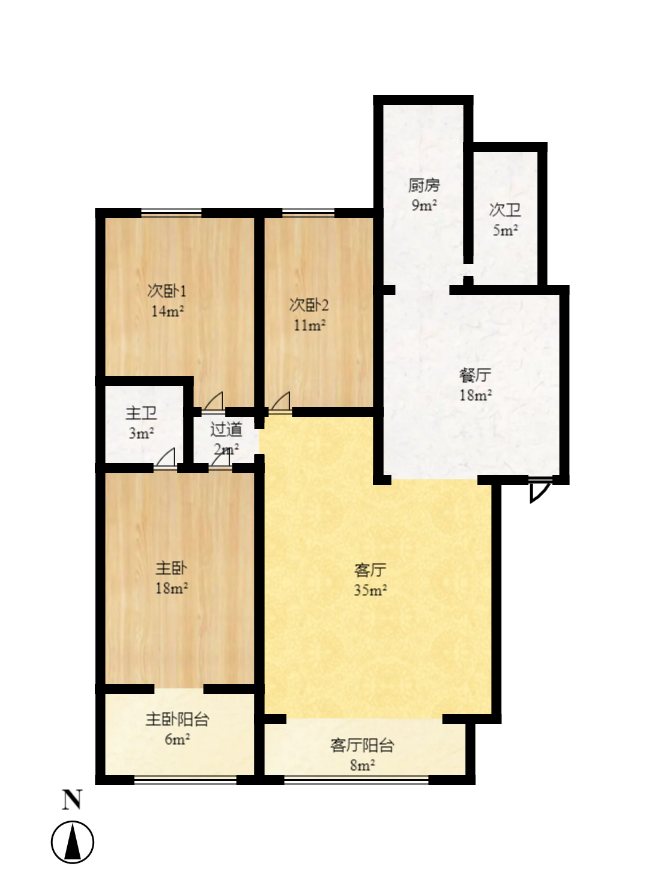 湘卫花苑  3室2厅2卫   127.00万室内图1