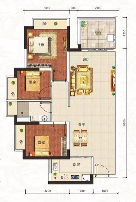 龙庭华府  3室2厅2卫   75.00万户型图