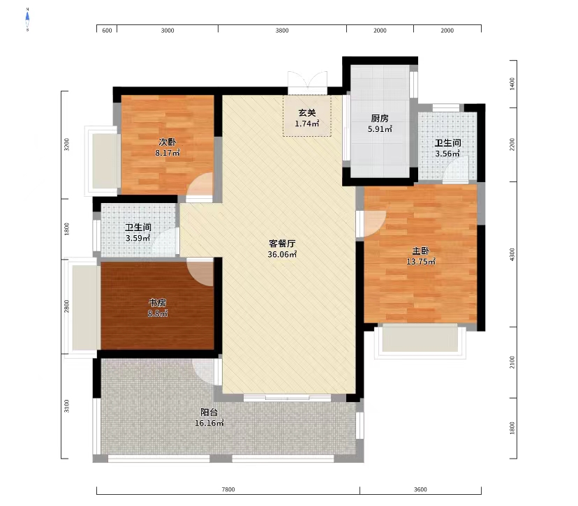 玫瑰御园  3室2厅1卫   88.00万