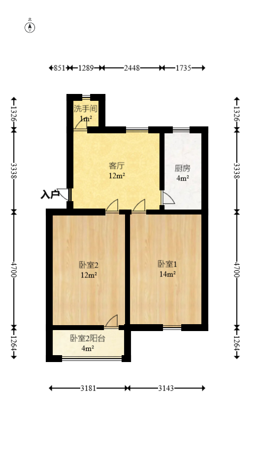 牛角塘社区  2室1厅1卫    45.6万室内图1