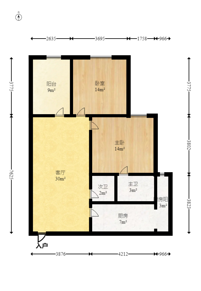 万象新天  3室2厅2卫   3500.00元/月户型图