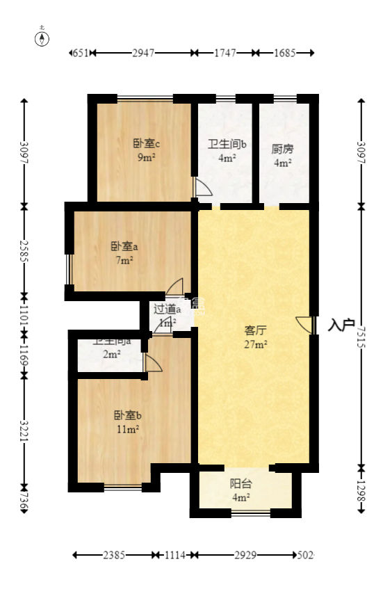 保利城（中航城国际社区、郡原美村） 3室2厅2厨2卫 82.80万