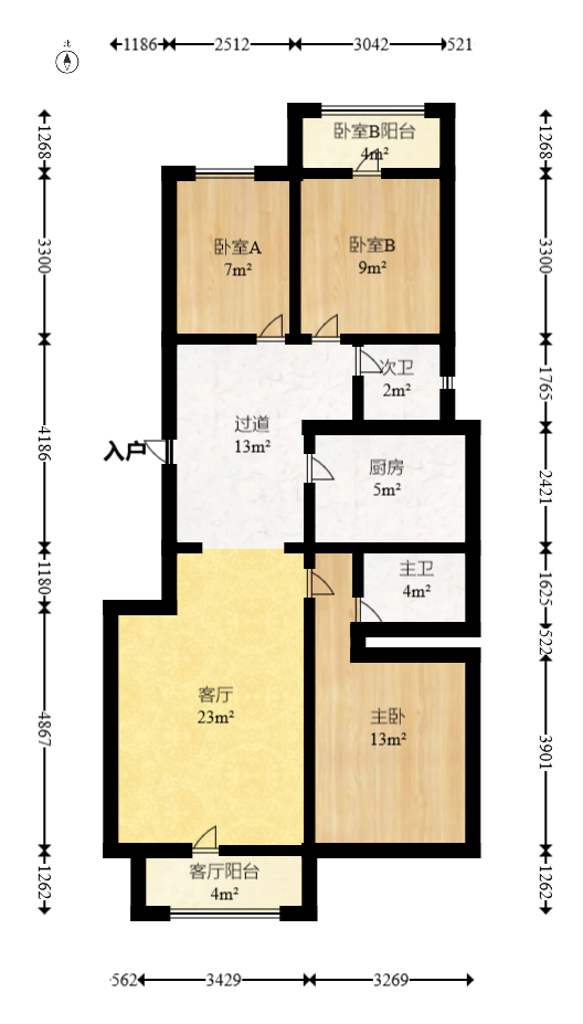 柠檬丽都  3室2厅2卫   93.80万室内图1