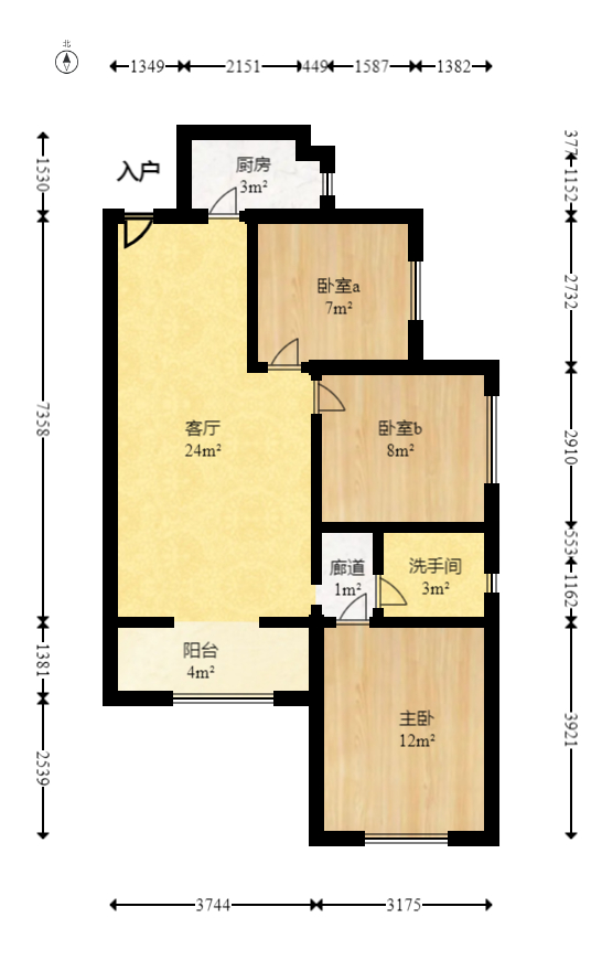 梅溪湖合能璞丽  3室2厅1卫   152.00万室内图1