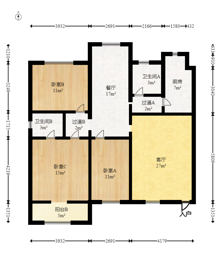 金帆小区  3室2厅2卫   88.80万室内图1