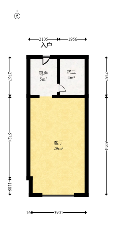 雄海花园  1室1厅1卫    44.98万室内图1