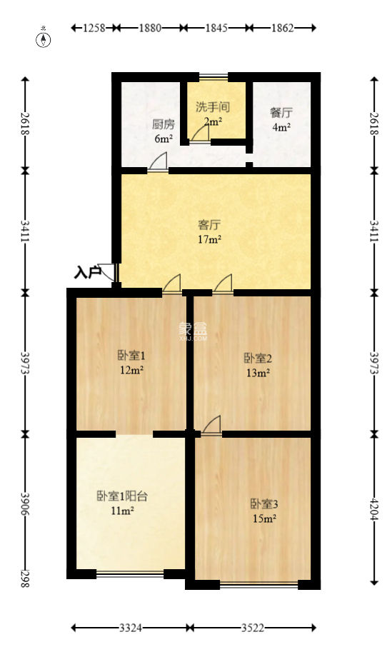 十五中单位宿舍  3室2厅1卫   85.00万