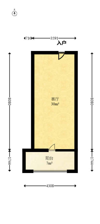 恒大华府  1室1厅1卫   87.00万室内图1
