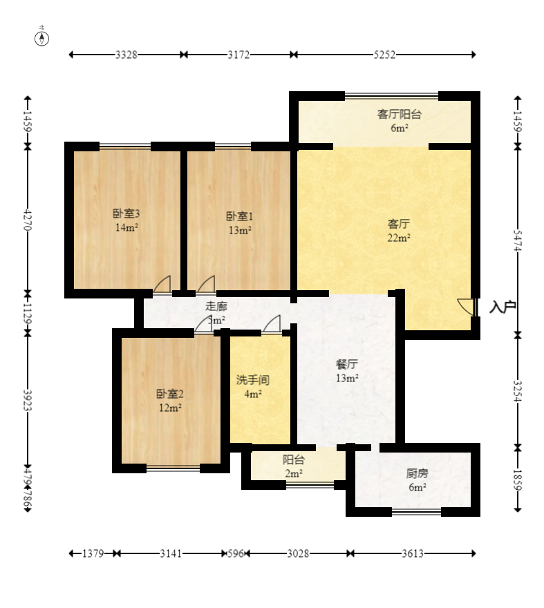 新华都万家城  3室2厅2卫   140.00万室内图1