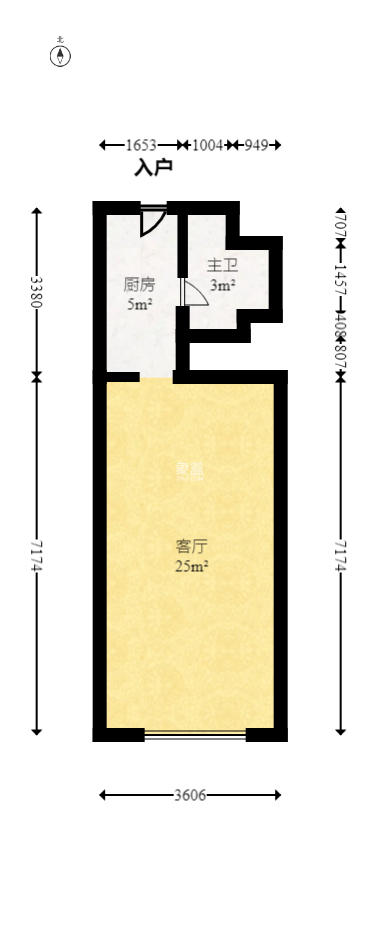 泊富公寓（泊富国际广场）  1室1厅1卫   75.00万室内图1