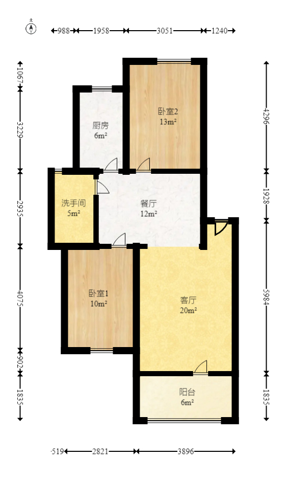 融城花苑  2室2厅1卫   52.00万室内图1