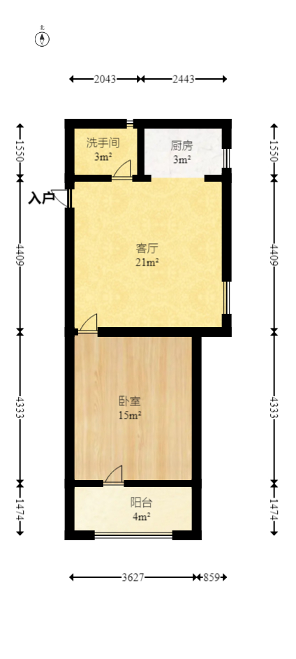 金领家族  1室1厅1卫   50.00万室内图1