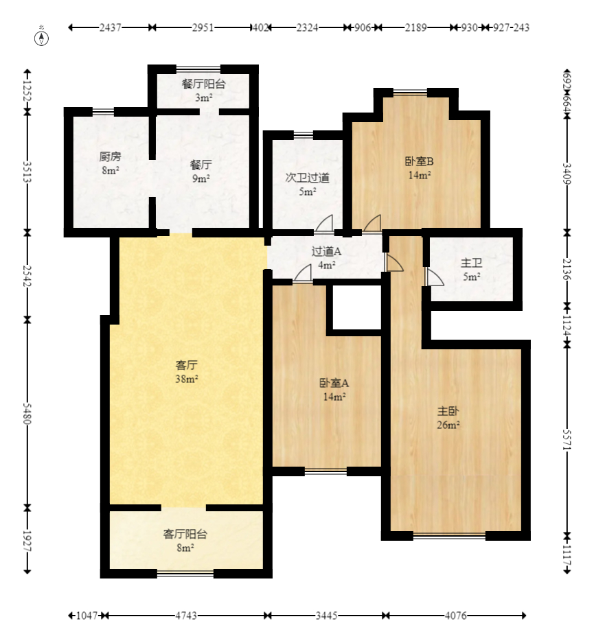 长房西郡  3室2厅2卫   120.00万室内图1