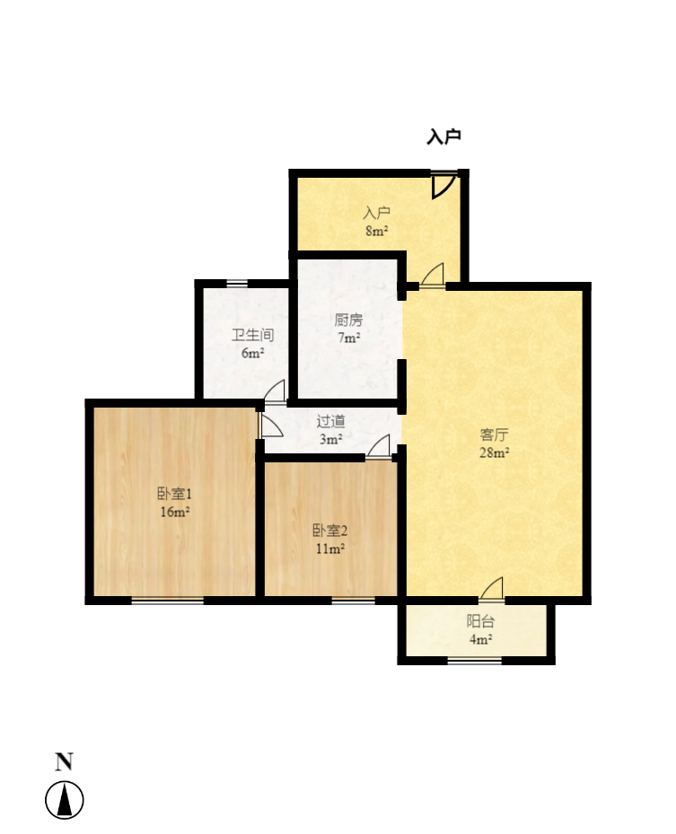湘江世纪城赏江苑  2室1厅1卫    115.0万室内图1