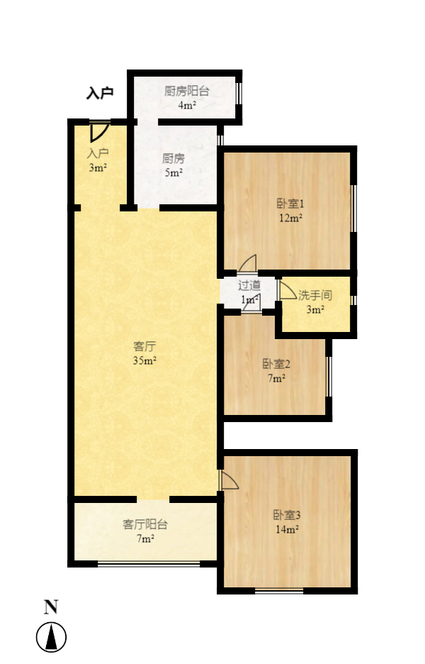芒果天地(芒果雅苑)  3室2厅1卫   98.00万室内图1
