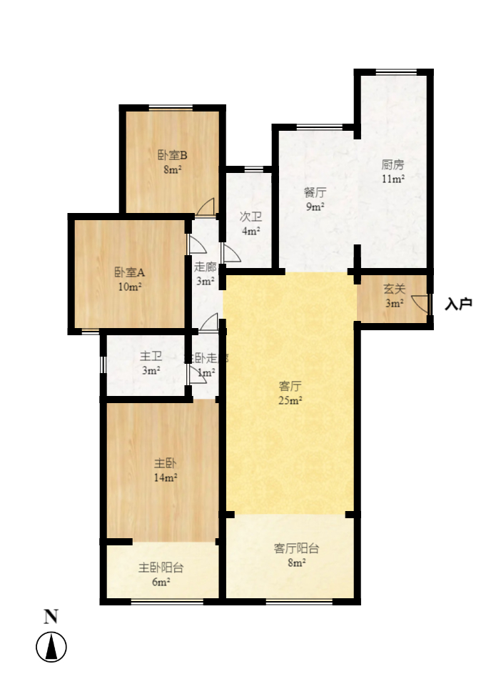 北辰中央公园A区  3室2厅1卫    169.0万室内图1