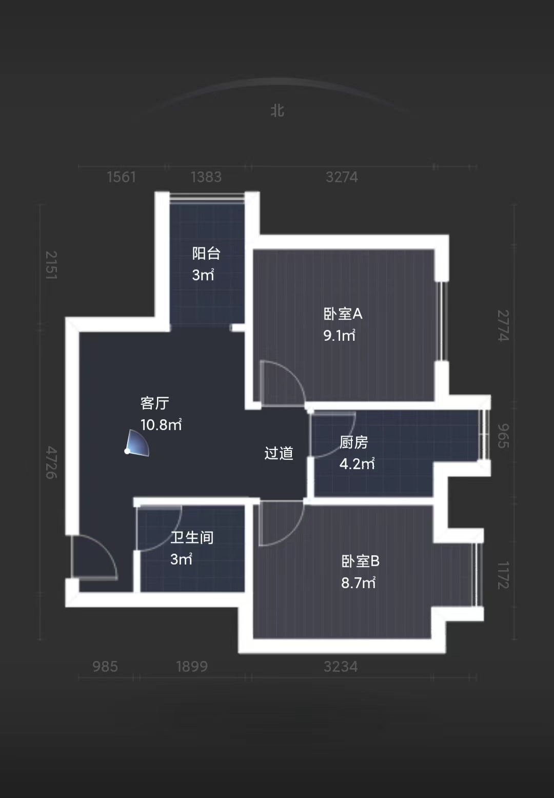 曲江华著中城  2室1厅1卫   2200.00元/月室内图1