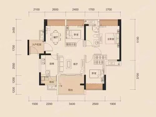 恒大绿洲 3室2厅1厨2卫 2500.00元/月室内图1