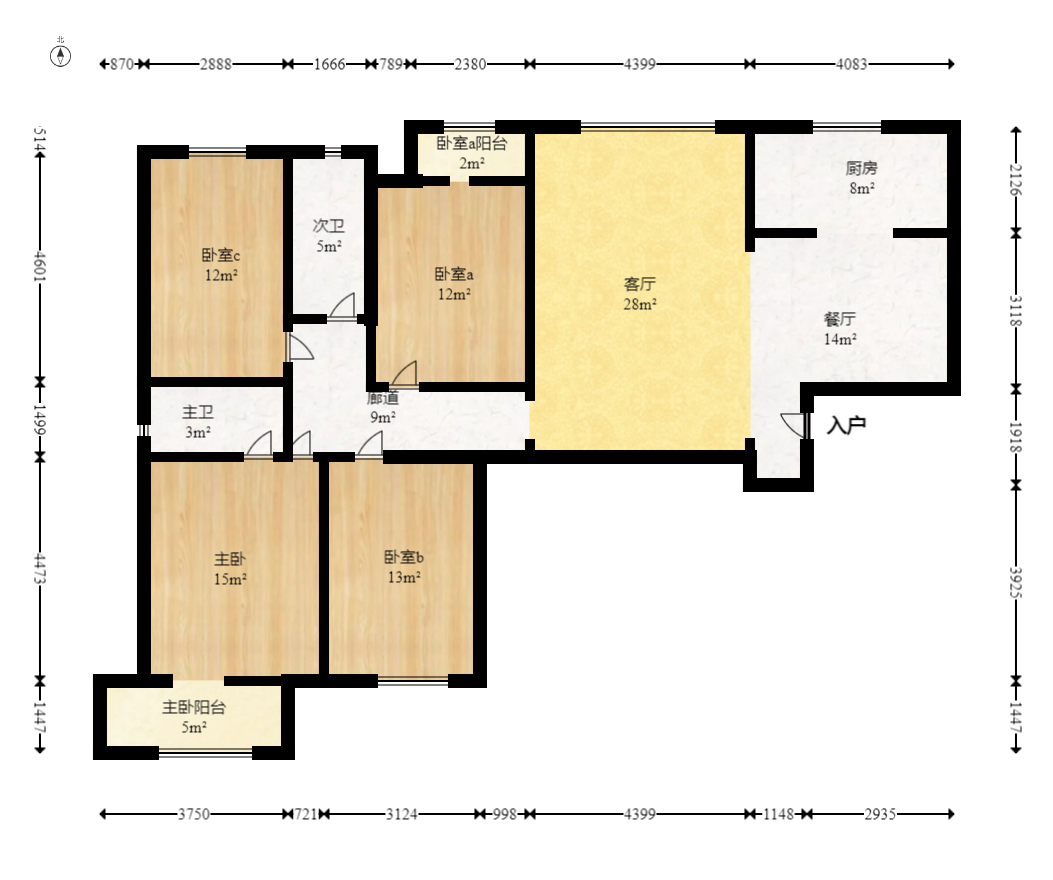 中房F联邦  4室2厅2卫   125.00万室内图1
