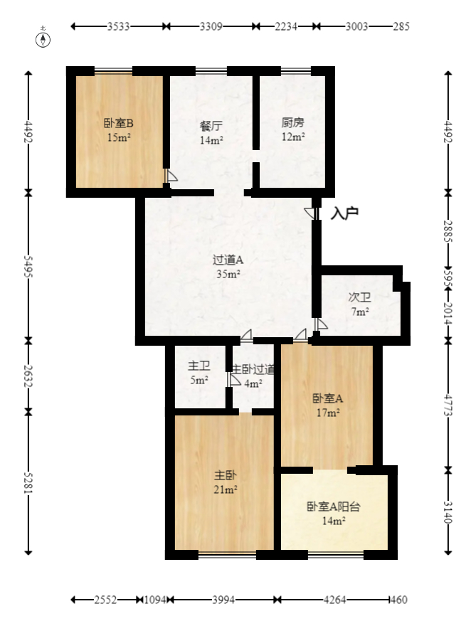西韵公寓（西苑公寓）  3室2厅2卫   100.00万室内图1