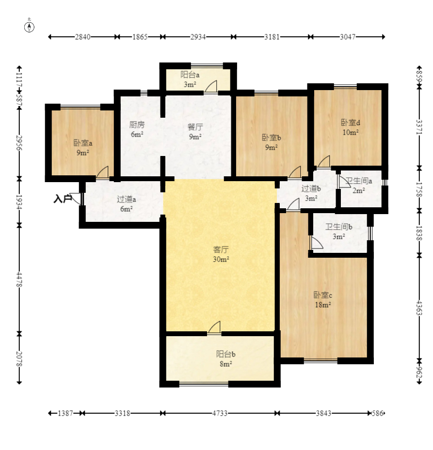 卓越蔚蓝城邦  4室2厅2卫   105.00万室内图1