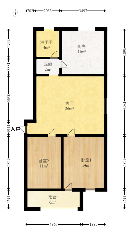 德政园  2室2厅1卫    59.8万室内图1