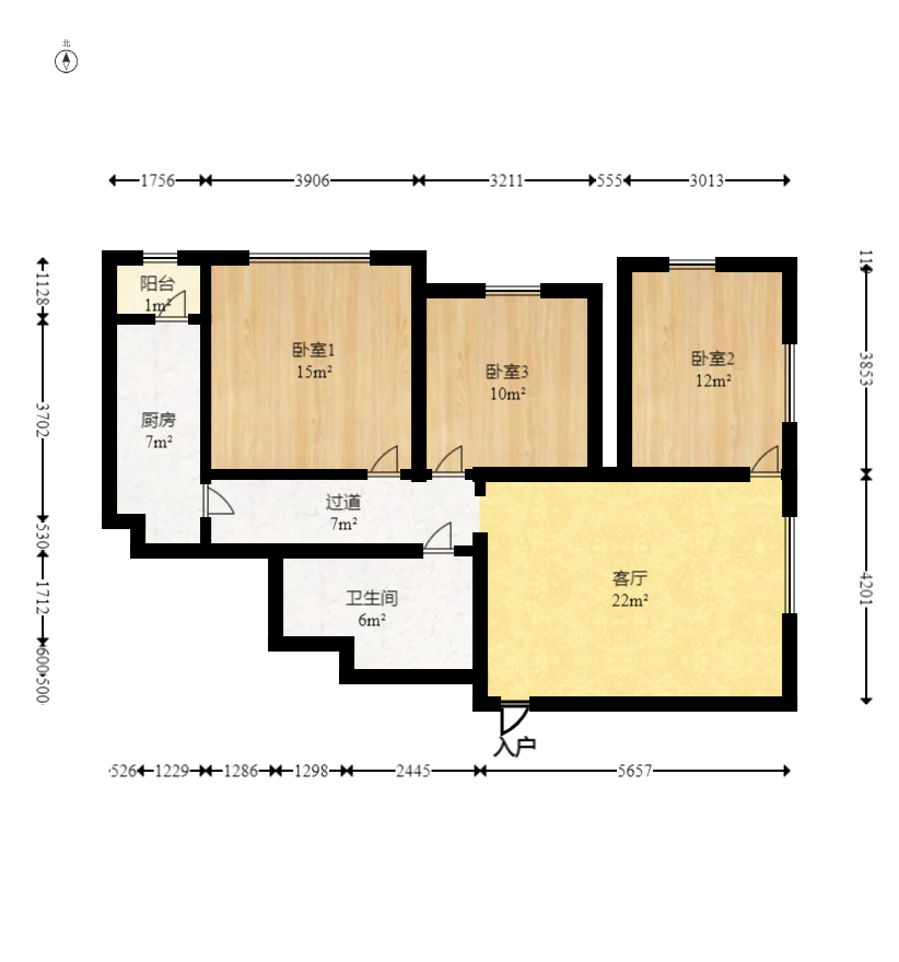北辰三角洲E4区  3室2厅1卫   130.00万室内图1