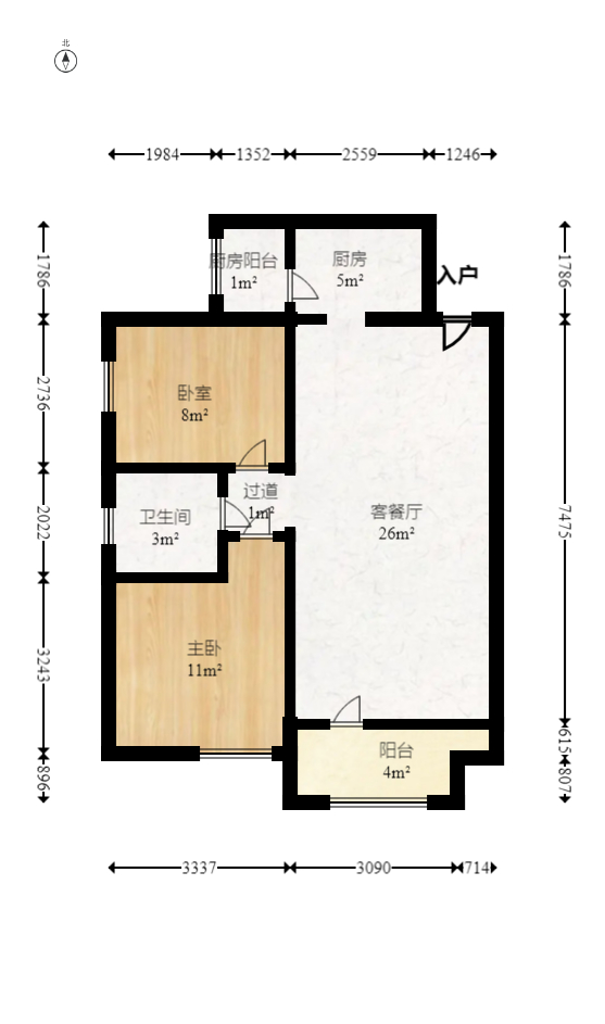 天麓尚层  2室2厅1卫    66.0万室内图1