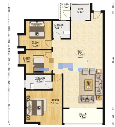 流金岁月-华晨国际 3室2厅2卫 89.8万 流金岁月-华晨国际 3室2厅2卫 89.8万室内图