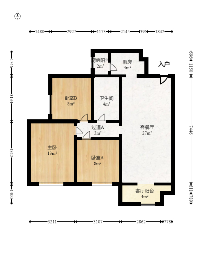 天麓尚层  3室2厅1卫    86.0万室内图1
