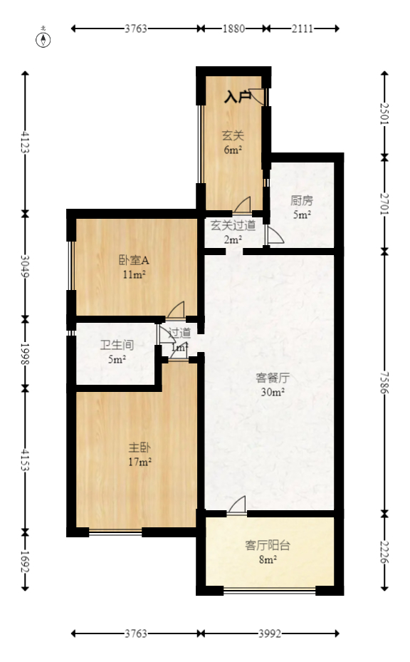 卓越蔚蓝海岸一期  2室2厅1卫   89.90万室内图1