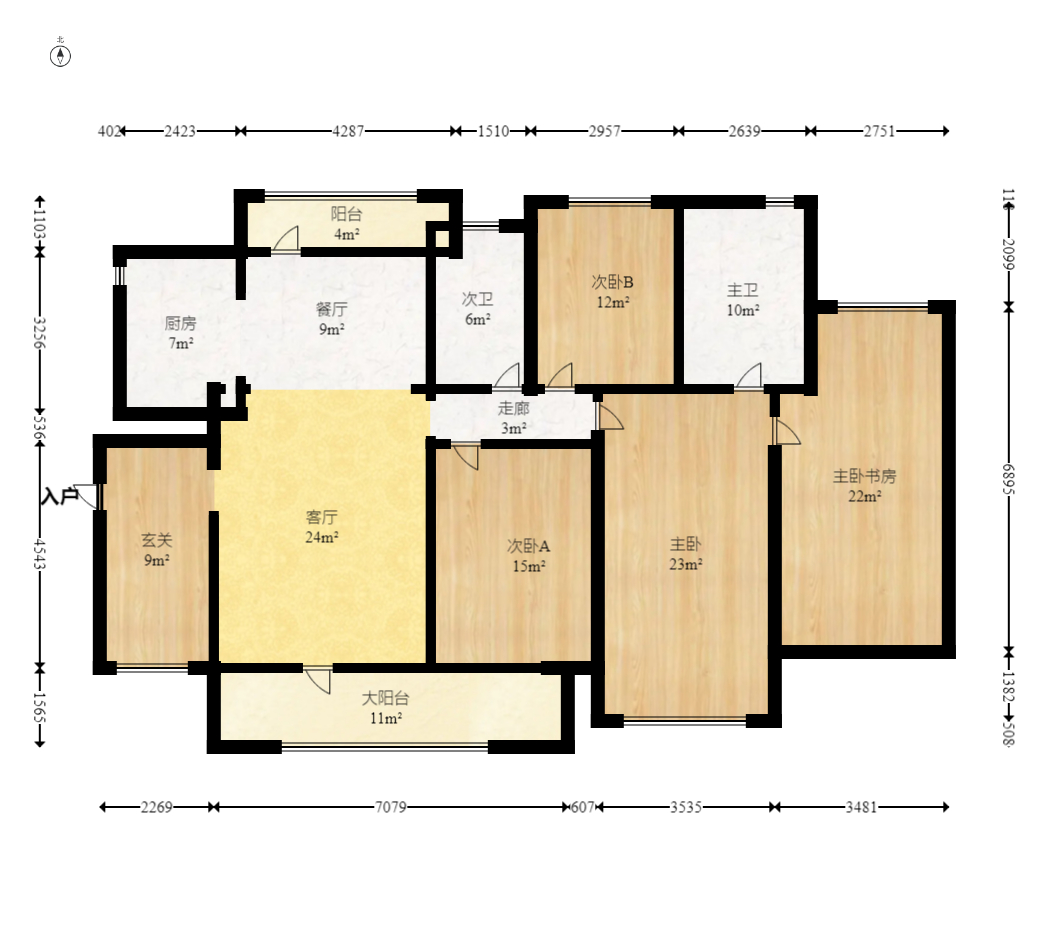 恒基凯旋门一二期  4室2厅2卫    212.0万室内图1