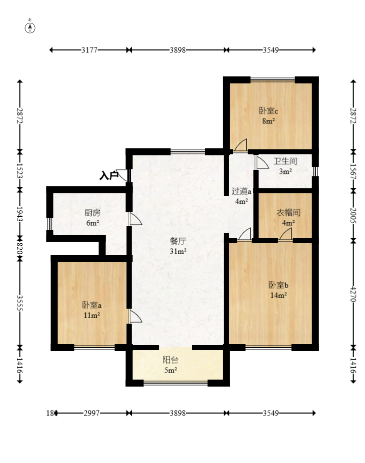 绿地新都会  3室2厅2卫    100.0万室内图1