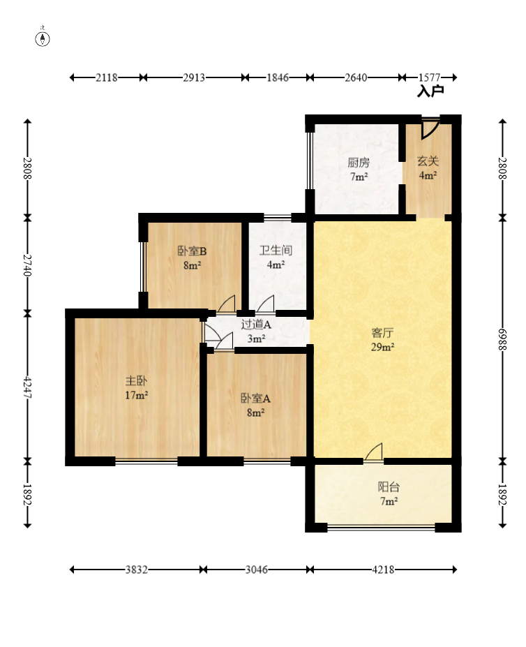 莱茵城  3室2厅1卫    91.8万室内图1