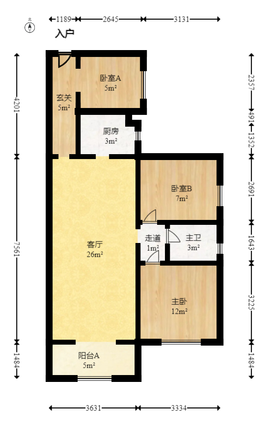 华悦城  3室2厅1卫   87.80万室内图1