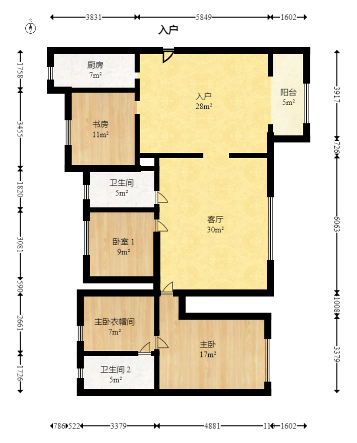 天健壹平方英里（天健芙蓉盛世二期）  5室2厅2卫    225.0万室内图1