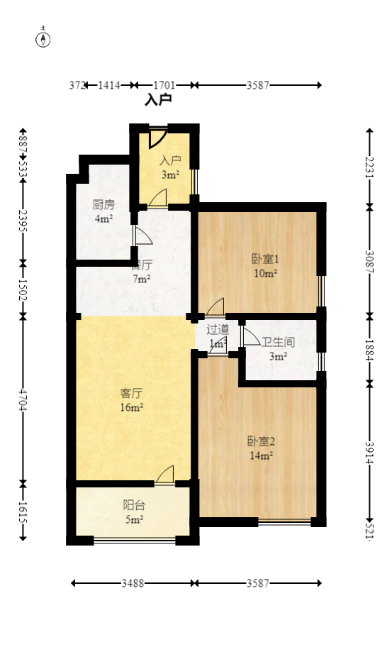 珠江花城三期锦鲤 2室2厅1卫 2000.0元/月 珠江花城三期锦鲤 2室2厅1卫 2000.0元/月户型图