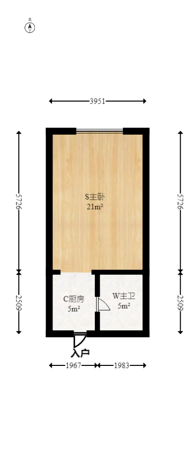 融科东南海  1室0厅1卫   1350.00元/月户型图