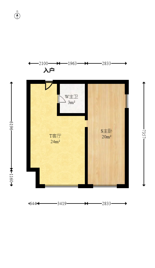 融科东南海  1室1厅1卫   2000.00元/月户型图