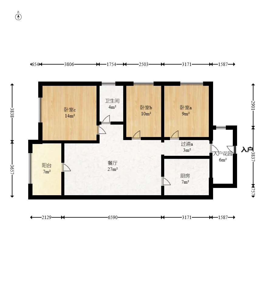 佳兆业水岸新都  3室2厅1卫   1600.00元/月户型图