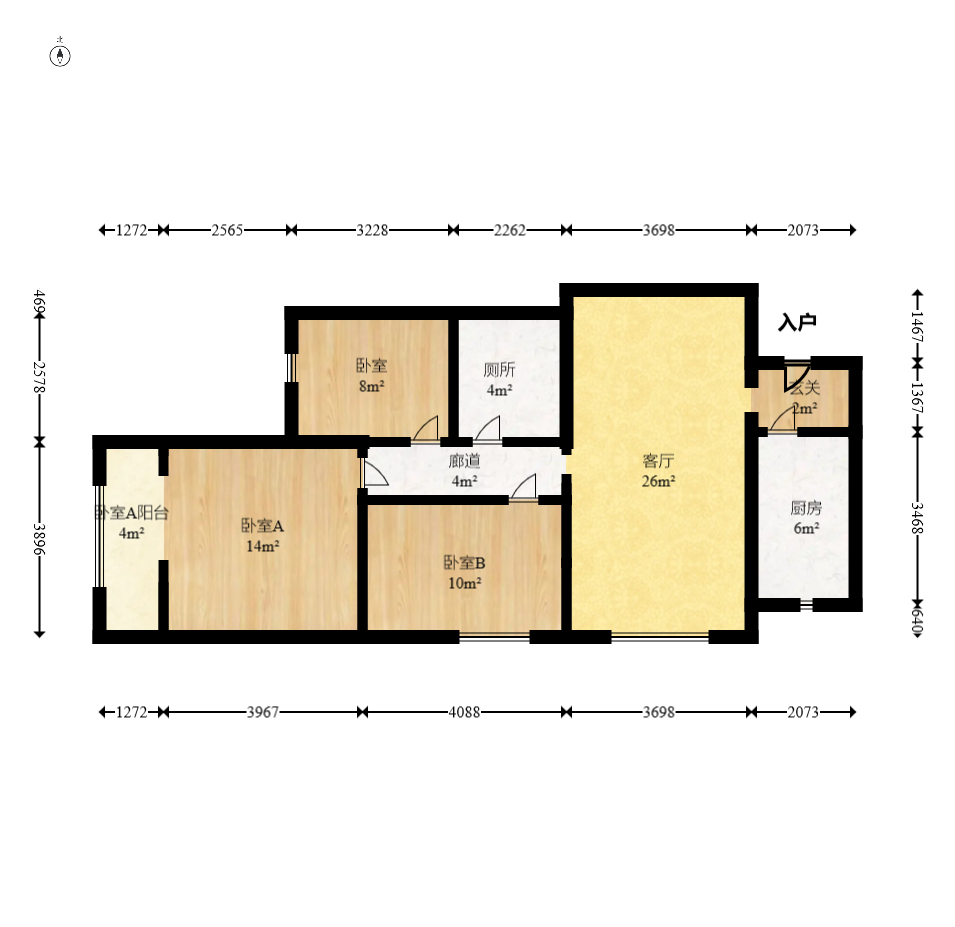 中海国际三期  3室2厅1卫    72.0万室内图1