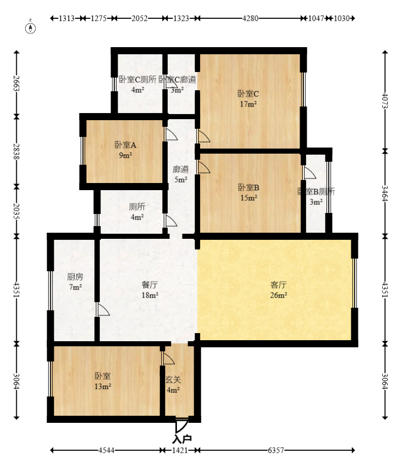 中海国际三期 2室2厅2卫 2800.0元/月 中海国际三期 2室2厅2卫 2800.0元/月户型图